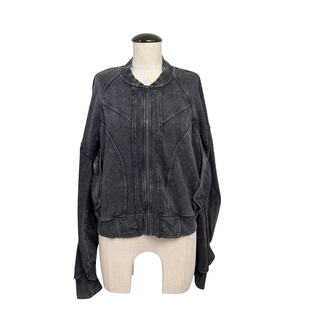 Daily Practice Anthropologie Women S Black Ruched Bomber Jacket Sweatshirt Zip